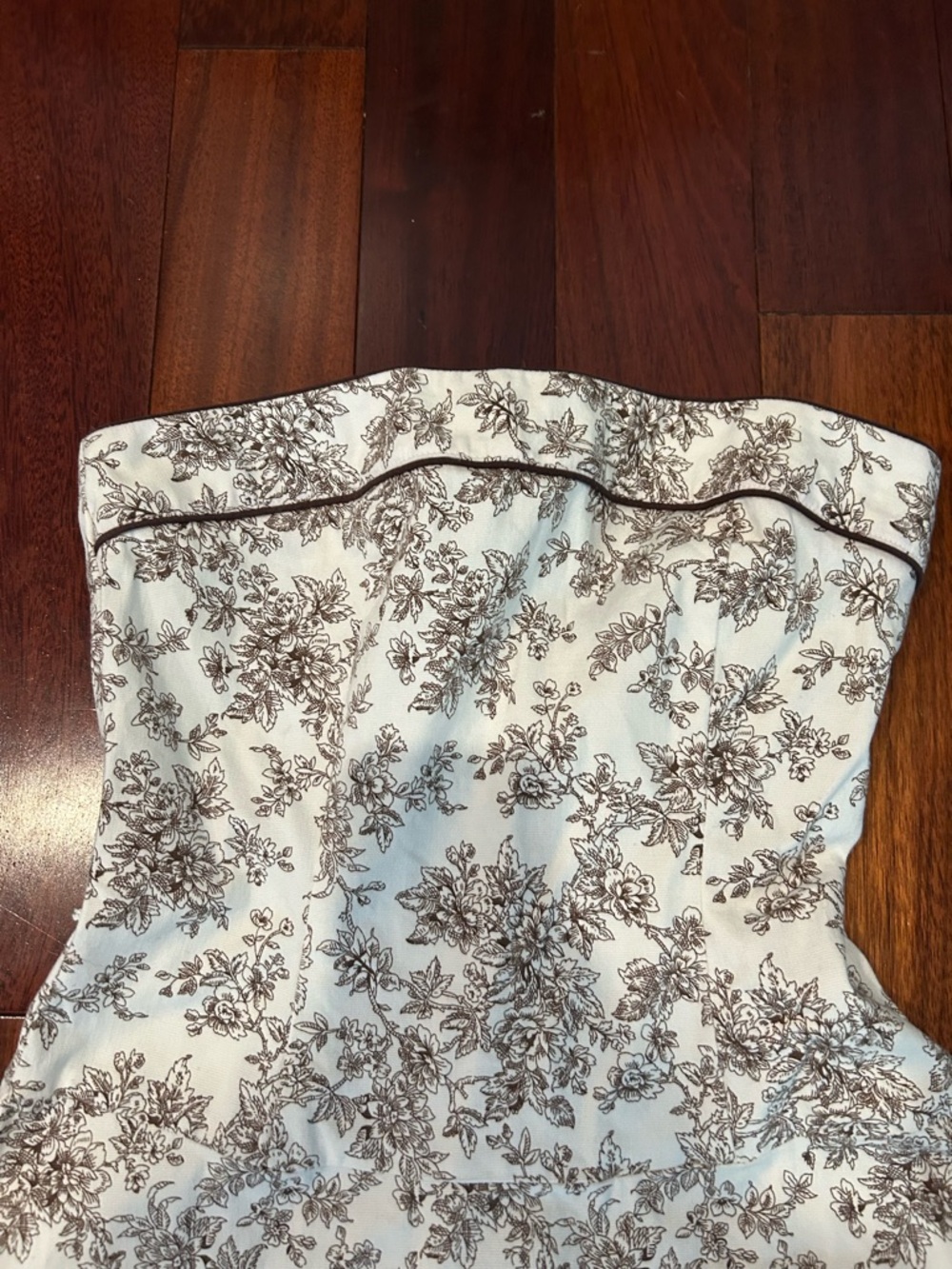 Teeze Me Y2K Strapless White & Brown Floral Dress Laura Ashley Vibes Toile Print - Picture 2 of 6